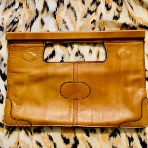 Vintage Pappagallo tan leather frame handbag